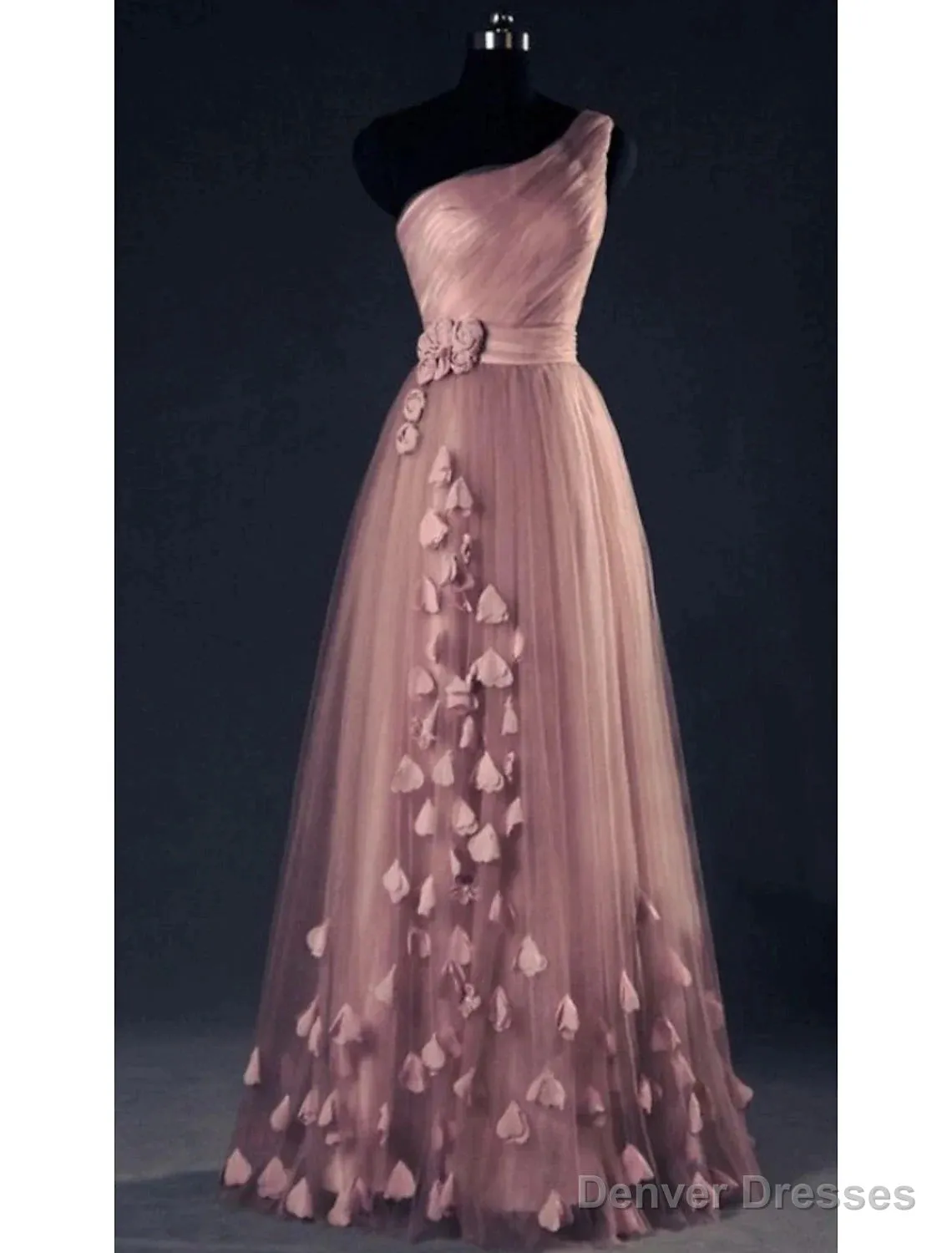 A-Line Prom Dresses Floral Dress Wedding Guest Prom Floor Length Sleeveless One Shoulder Tulle With Appliques