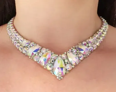 AB Crystal Choker Ballroom Dance Necklace with Adjustable Clasp and Pear and Round Stones NE003