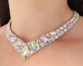 AB Crystal Choker Ballroom Dance Necklace with Adjustable Clasp and Pear and Round Stones NE003