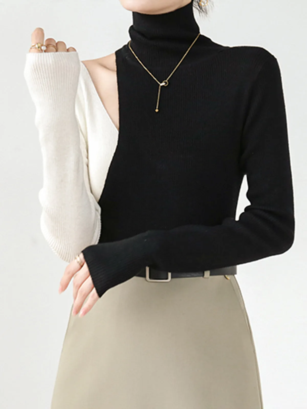 Color Block Cutout Knit Top