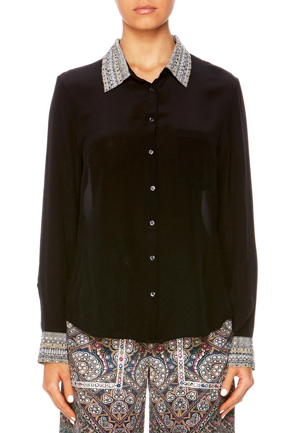 CROSS OVER BLOUSE WITH COLLAR BLACK