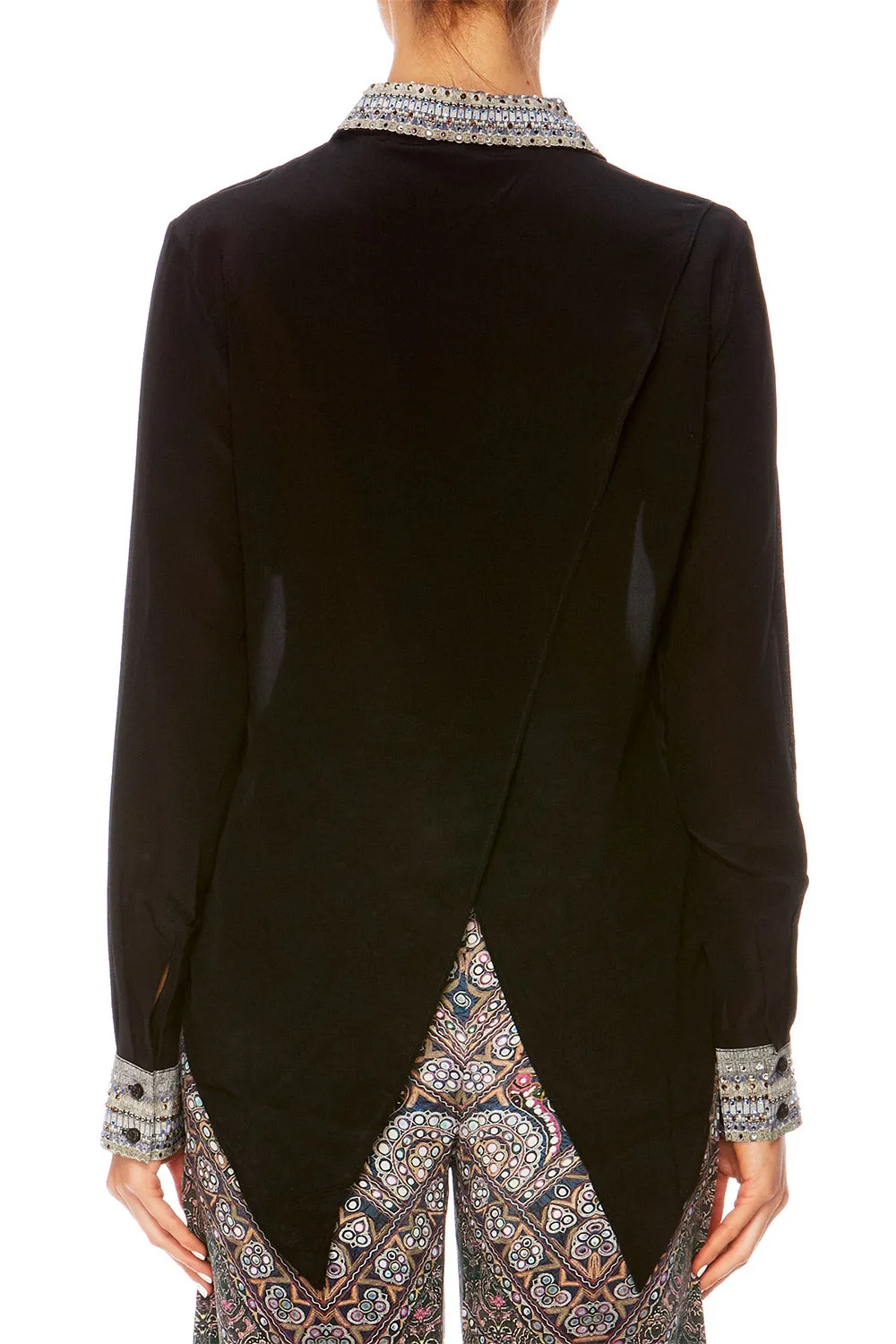 CROSS OVER BLOUSE WITH COLLAR BLACK