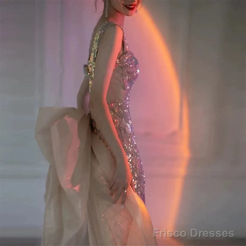 Sexy Mermaid Square Neckline Sequin Floor Length Floral Prom Dresses