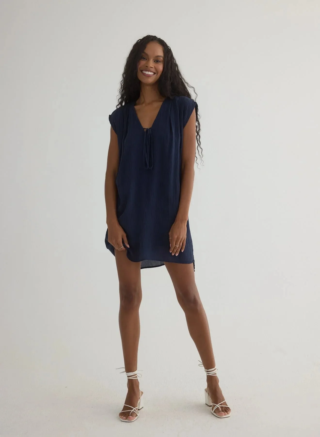 Tie Front V-Neck Dress | Navy