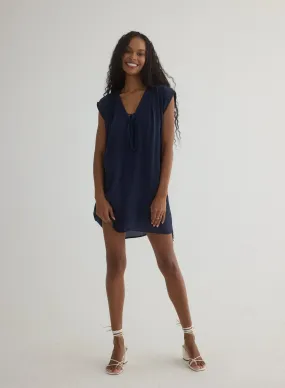 Tie Front V-Neck Dress | Navy