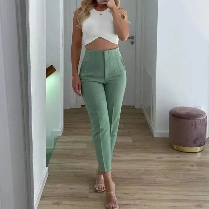 Women's High-Waisted Pleated Trousers: Tailored Fit