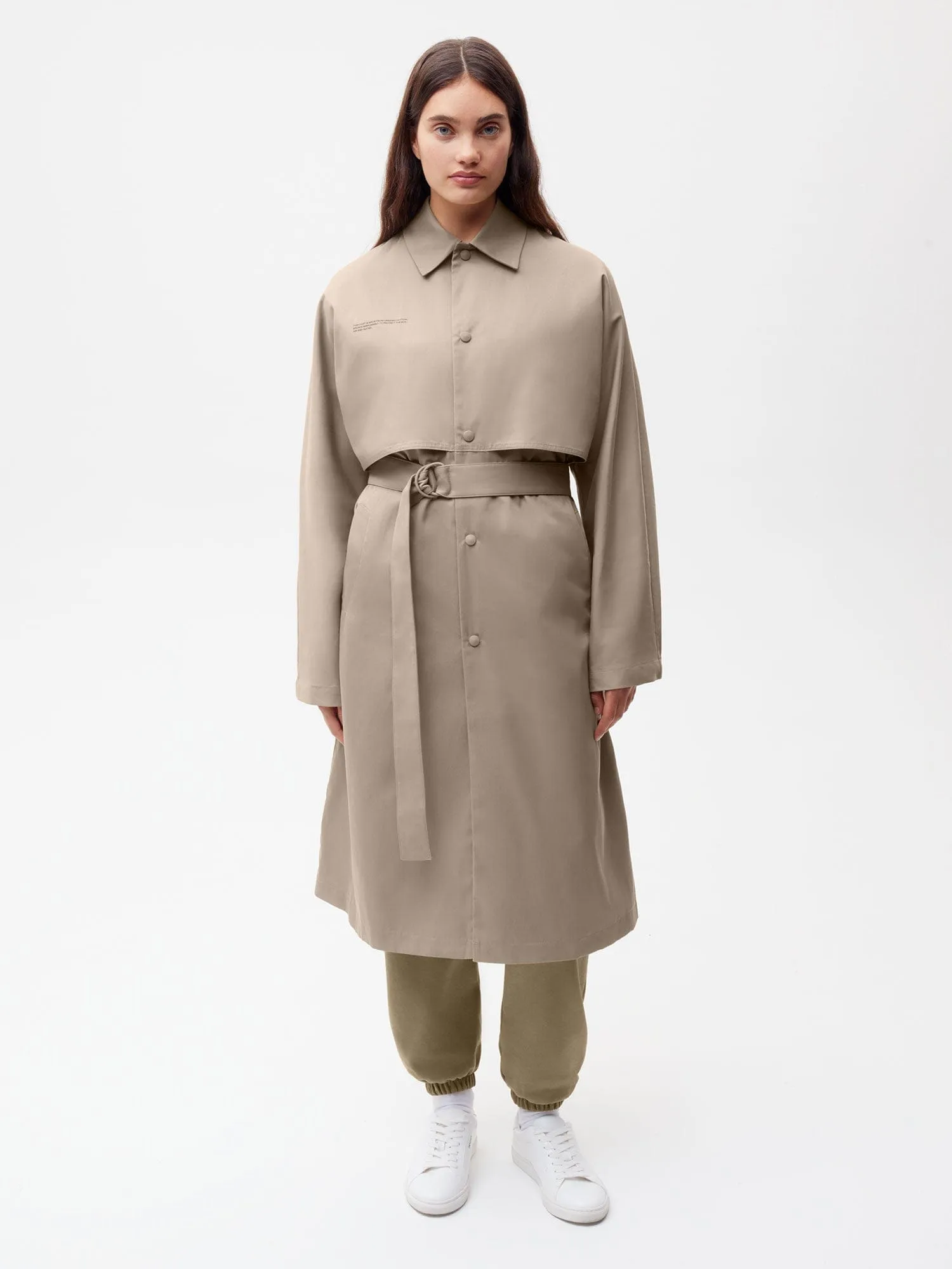 Womens Organic Cotton Trench Coat—taupe